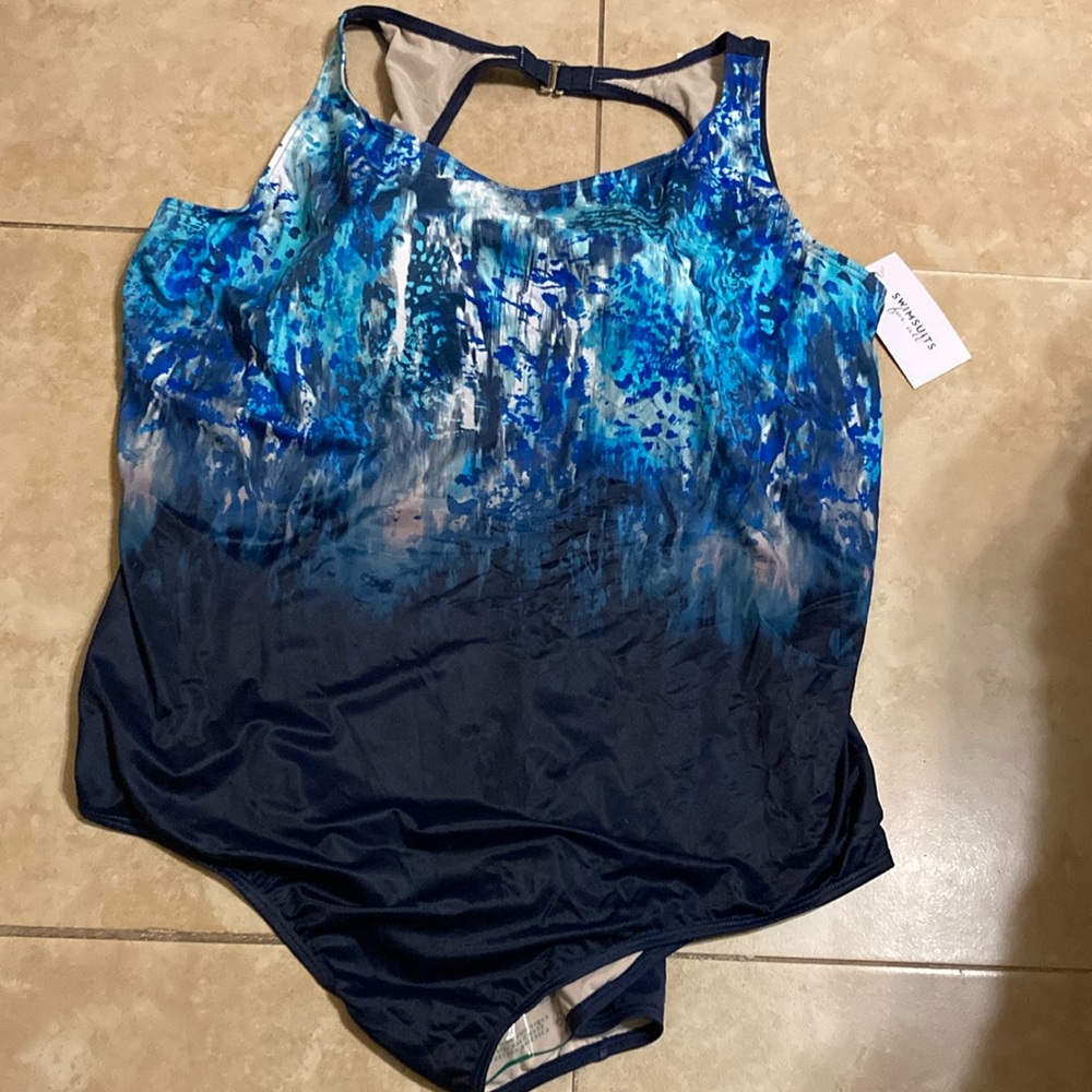 Blue and Navy One-Piece Swimsuit